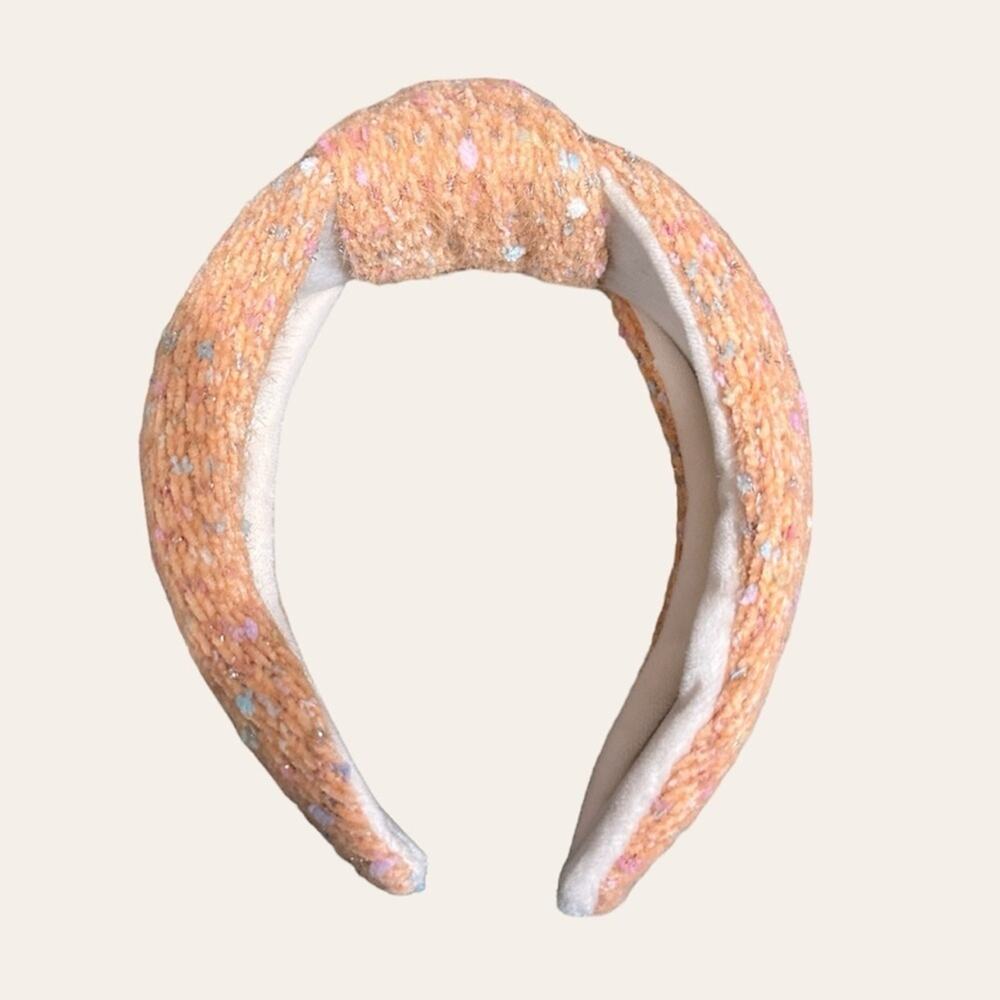 Peach Pink Chenille Confetti Tinsel Knot Headband